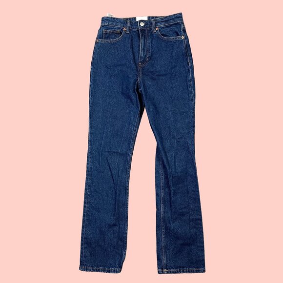 Reformation Jax Stretch High Rise Straight Jeans Dark Medium Blue Wash Size 26 - Picture 2 of 7